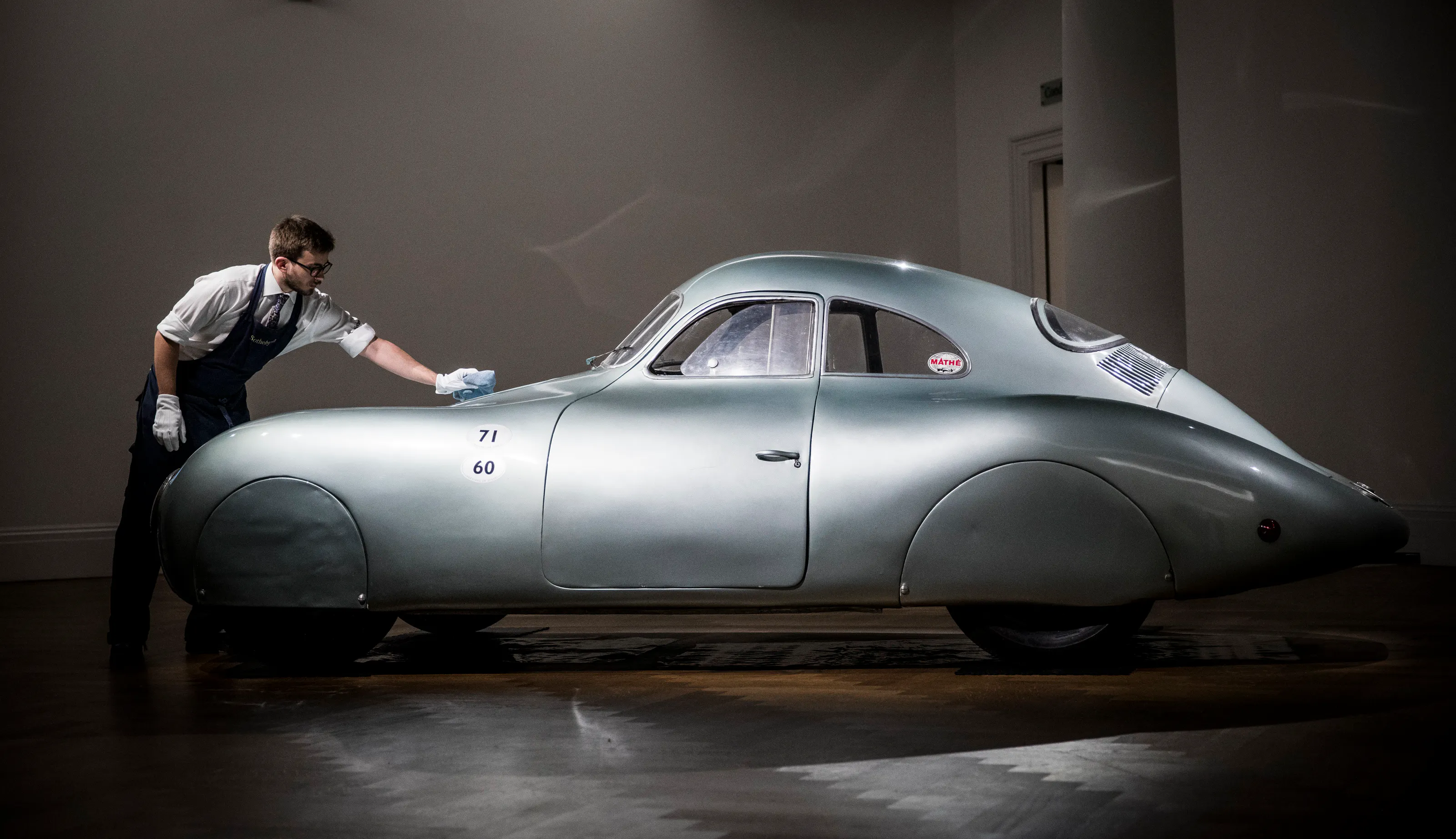 The only surviving 1939 Porsche Type 64 Berlin-Rome, No. 3, this rare piece of motoring history was the personal car of Ferdinand and Ferry Porsche, predating the first production Porsche, the 356. Photo Tristan Fewings/Getty Images for Sotheby's
