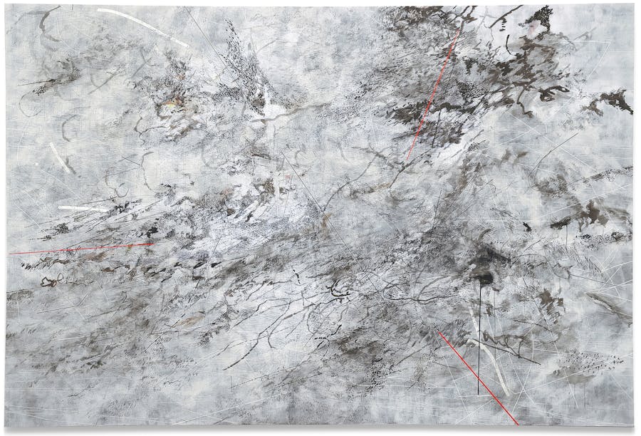 Julie Mehretu (född 1970), 'Walkers With the Dawn and Morning', bläck och akryl på duk, 242,9 x 361 cm. Målad 2008. Foto © Sothebys
