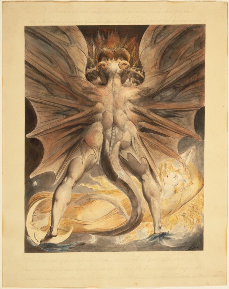 William Blake, The great red dragon and the woman clothed by the sun, 1805-10. Public domain image