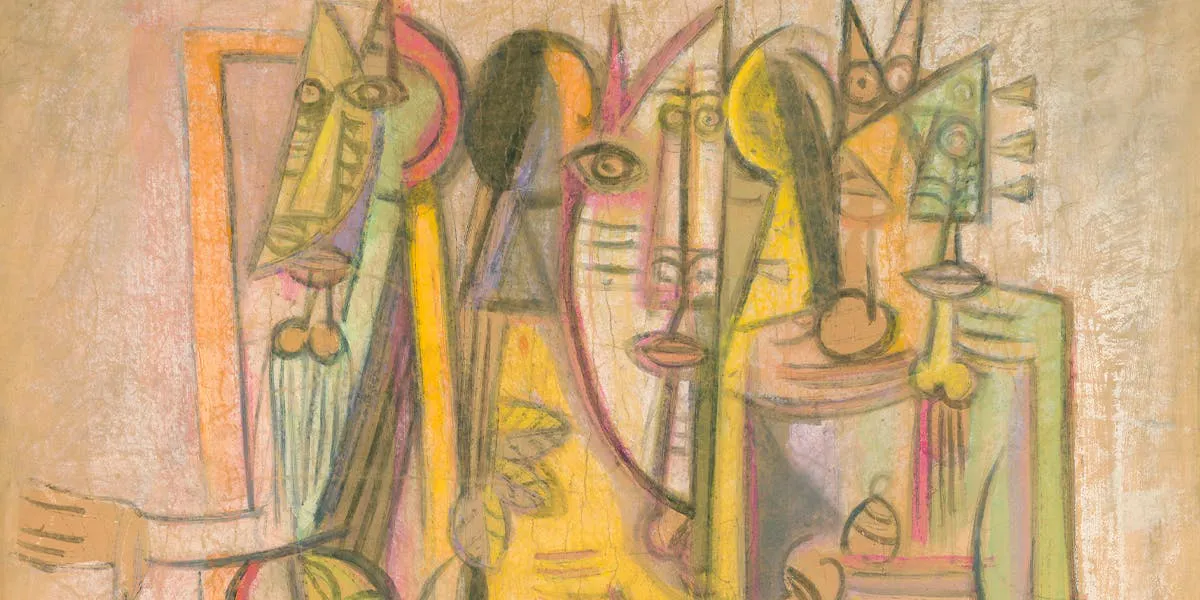 Wifredo Lam (1902-1982), La Réunion, 1942, signed and dated "WiLam / 42" (bottom right) and signed and dated on the back (bottom right), tempera on paper mounted on canvas, 180 x 120 cm. Image © Christie's (detail)