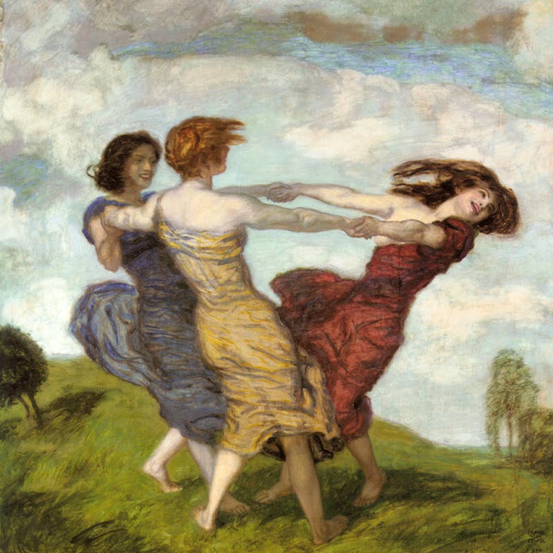 Franz von Stuck (1863-1928), I suoni della primavera, 1910, olio su pannello, 89 x 89 cm, collezione privata. Immagine di dominio pubblico
