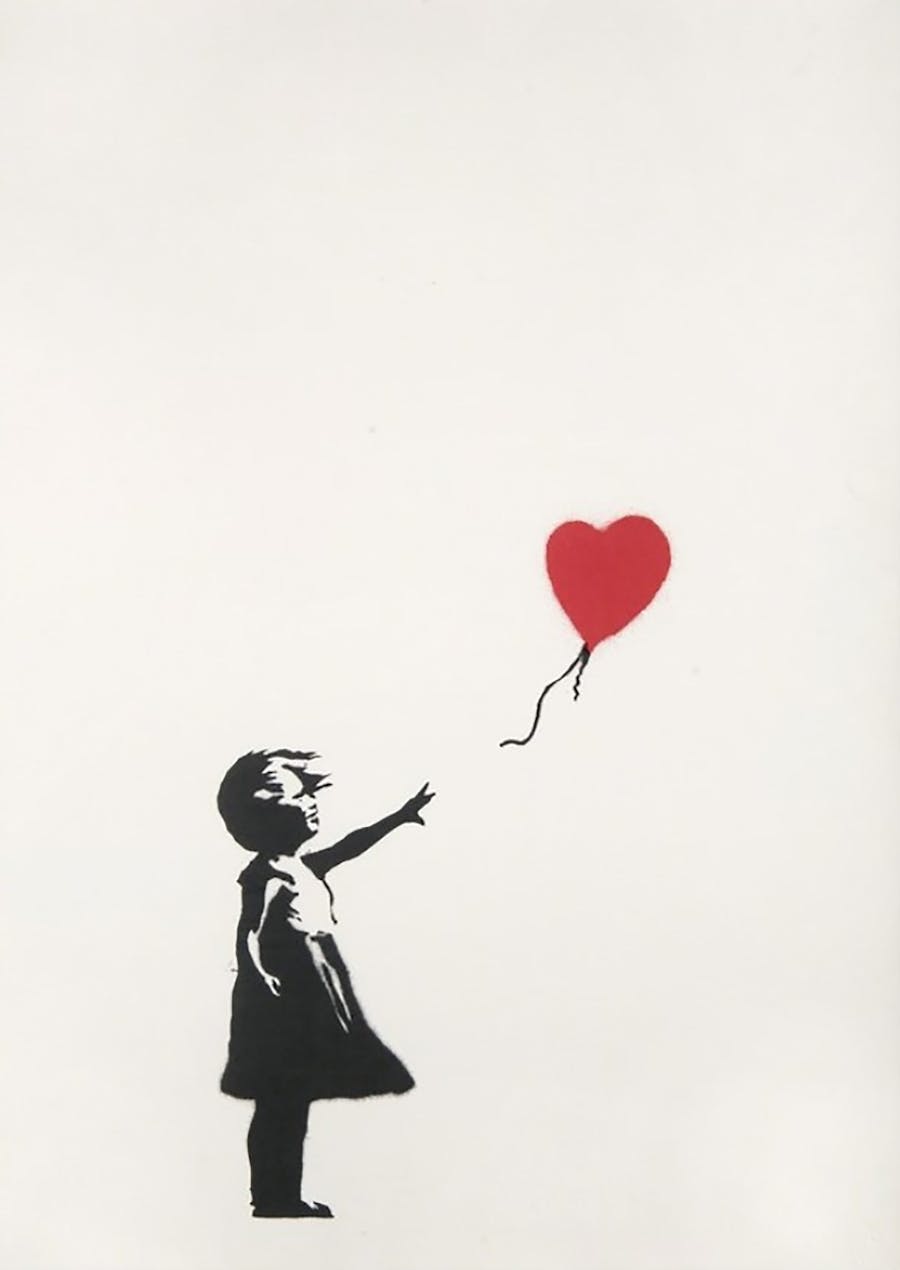 Banksy, ‘Girl with Balloon’ (2006), aerosol and acrylic on canvas. Image: Wikipedia