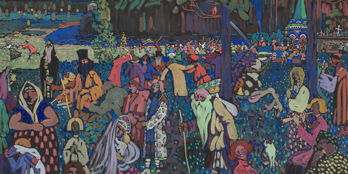 Vassily Kandinsky (1866-1944), Das Bunte Leben (La Vie colorée), 1907, tempera sur toile, 160 x 163 cm. Photo © Christie's (détail)