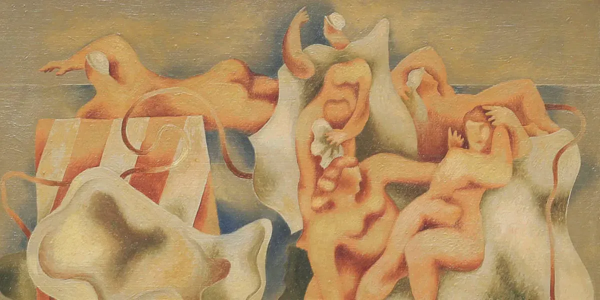 Erik Olson (1901-1986), Baigneuses, 1931, huile sur toile, 38 x 46 cm, dimensions du cadre 49 x 57 cm (détail). Photo © Auktionskammaren i Vätterbygden