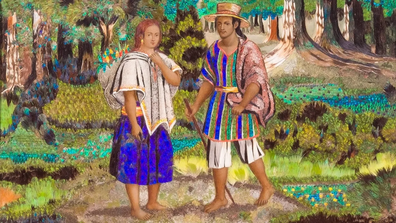 ESCUELA MEXICANA. Detalle arte plumario (s. XIX)