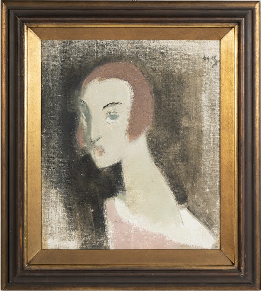 Helene Schjerfbeck (1862-1946), 'Girl with a Long Neck', 1930, oil on canvas, signed twice with initials, 44 x 37 cm. The work has been exhibited at many museums, including the Prins Eugens Waldemarsudde, Gothenburg's Art Museum, and the Kunstnernes House in Oslo. Photo © Hallands Auktionsverk
