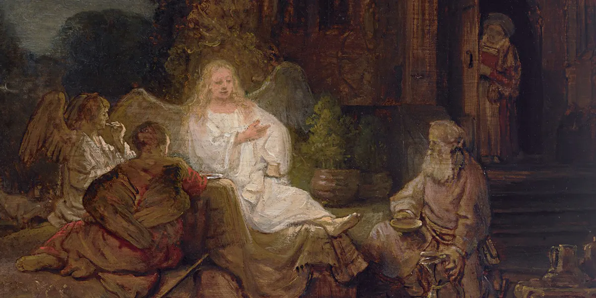 Rembrandt van Rijn, Abraham et les anges (détail), 1646, huile sur panneau, 16,1 par 21,1 cm, image © Sotheby's
