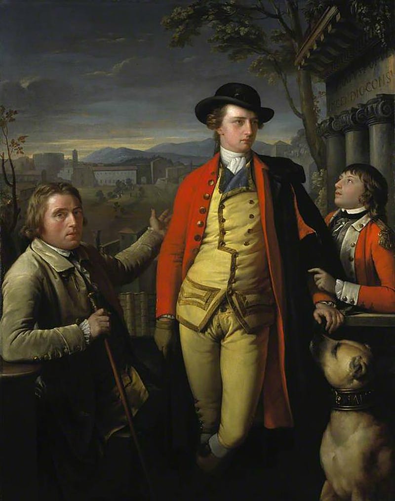 Gavin Hamilton (1723-1798), Dr John Moore, Douglas Hamilton et Sir John Moore, 1775-1776, huile sur toile, 183 x 144,7 cm, Scottish National Portrait Gallery, Édimbourg. Photo domaine public