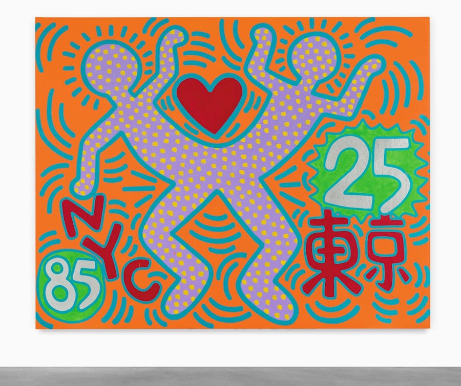 Keith Haring often visited Japan and was inspired by its culture. This painting was made in 1985 for the 25th anniversary of Tokyo and New York as sibling cities. It sold in 2018 at Sotheby's for about £3.25 million. Photo: Sothebys