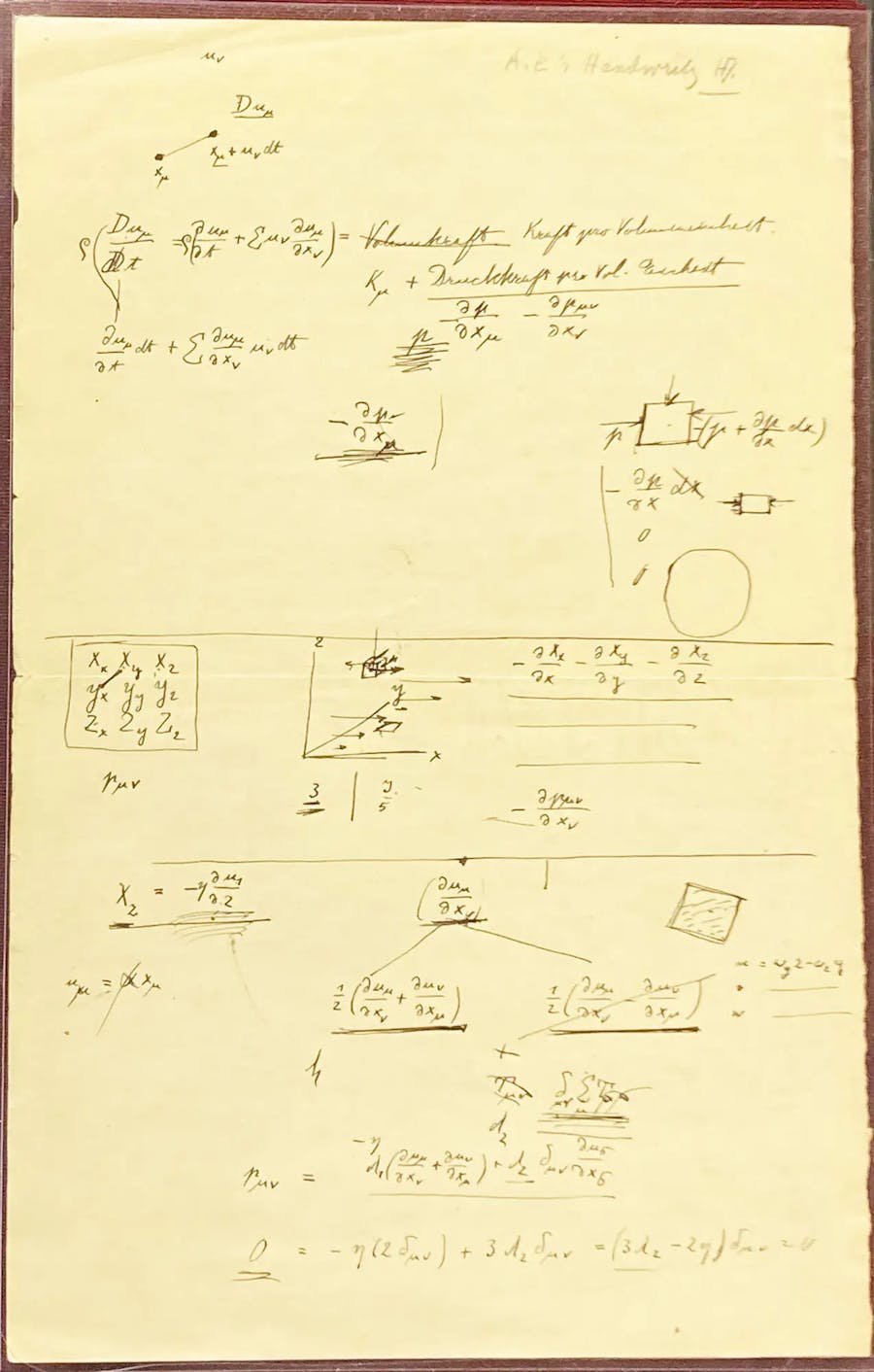 Albert Einstein, Autograph scientific notes on relativity theory. [Berlin, ca. 1914-1915]. 330 x 210 mm (8 1/4 x 13 in). One leaf, written on both sides in ink and pencil. Image © Manhattan Rare Books