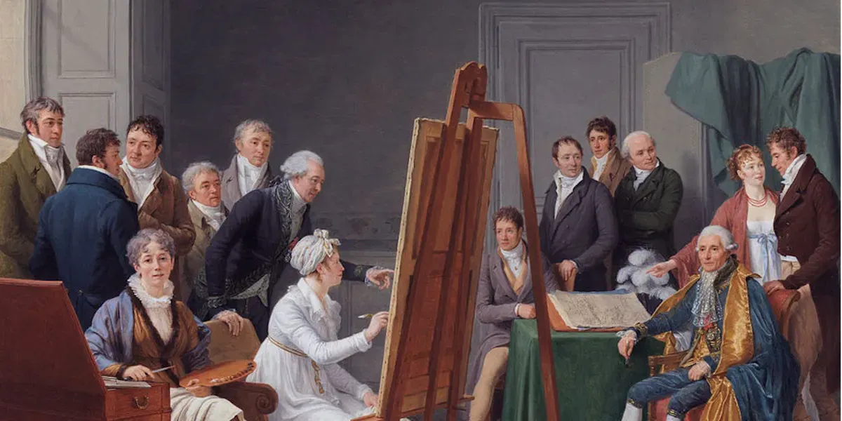 Marie-Gabrielle Capet, 'Le temps dans l'atelier de Madame Vincent vers 1800', 1808, huile sur toile, collection Neue Pinakothek (détail). Photo domaine public