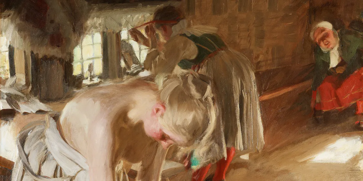 Anders Zorn (1860-1920), ‘Söndagsmorgon’, signerad Zorn och daterad Mora 1891, olja på duk, 121 x 93 cm. Foto © Bukowskis (detalj)