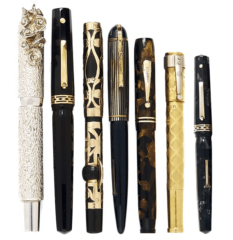 CONKLIN, stylo plume crescent filler filigree, Toledo n°4, modèle clippé, décor floral à quatre pétales, taille inhabituelle. Photo © Artcurial 
