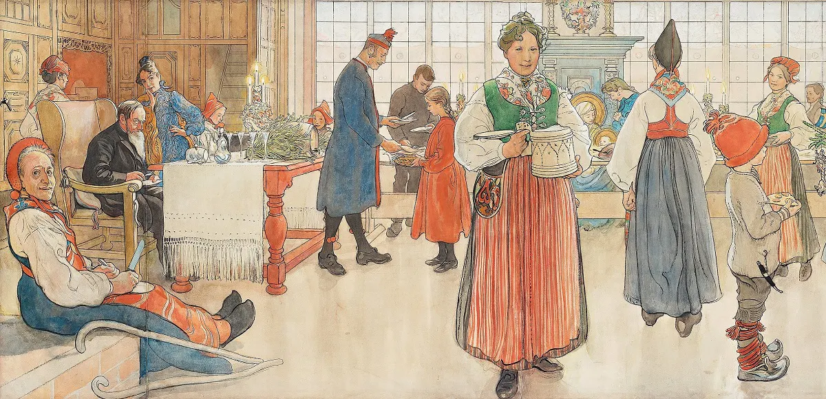 CARL LARSSON. Nu är det jul igen (detalle). Acuarela (1907). Imagen vía: Bukowskis