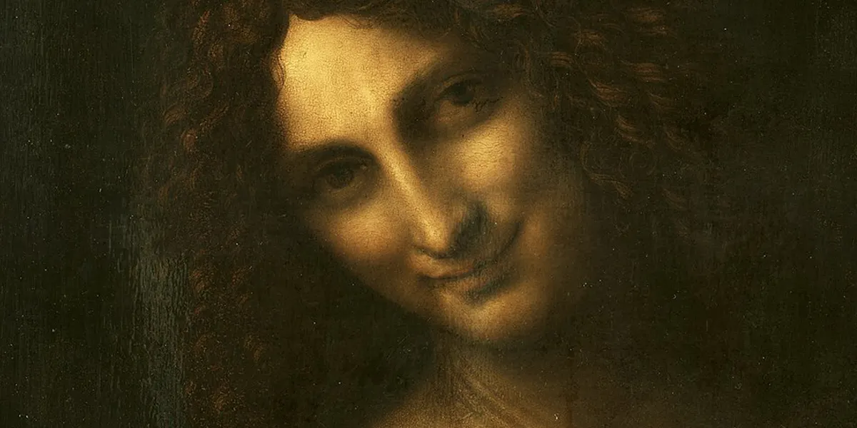 Léonard de Vinci (1452-1519), Saint Jean-Baptiste, 1513-1516, huile sur panneau, 69 x 57 cm, Musée du Louvre. Photo domaine public (détail)