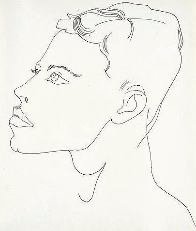 Andy Warhol &quot;Unidentified Male&quot; circa 1956. Black ballpoint pen on Manila paper Provenance: The Estate of Andy Warhol, New York. The Andy Warhol Foundation for the Visual Arts, New York.Sold at Bukowskis in 2015 for $22 600
