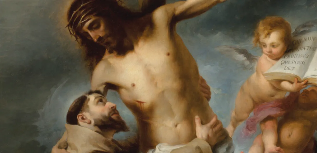 Links: Bartolomé Esteban Murillo (1618 Sevilla 1682), Der Heilige Franziskus umarmt Christus am Kreuz, Öl/Lwd., Privatsammlung | Foto: © Christie's (Detail)