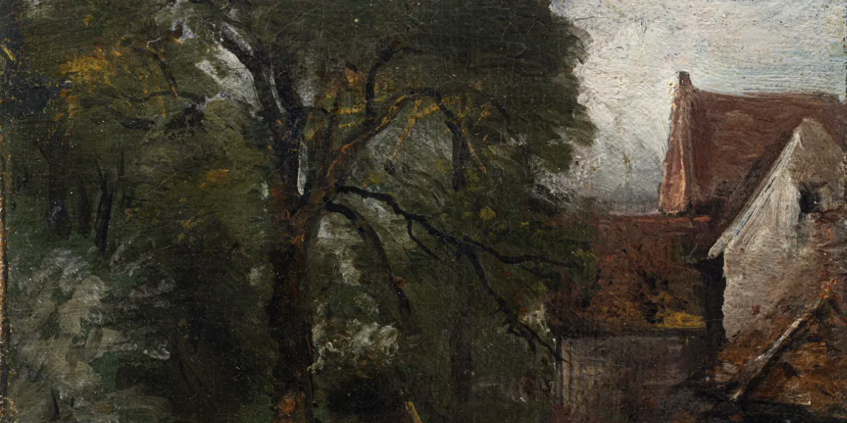 John Constable RA (inglese, 1776-1837), View of the back of Willy Lott's House with Log-cutter, 1814, olio su tela posato su tela. Foto © Martel Maides Auctions (dettaglio)