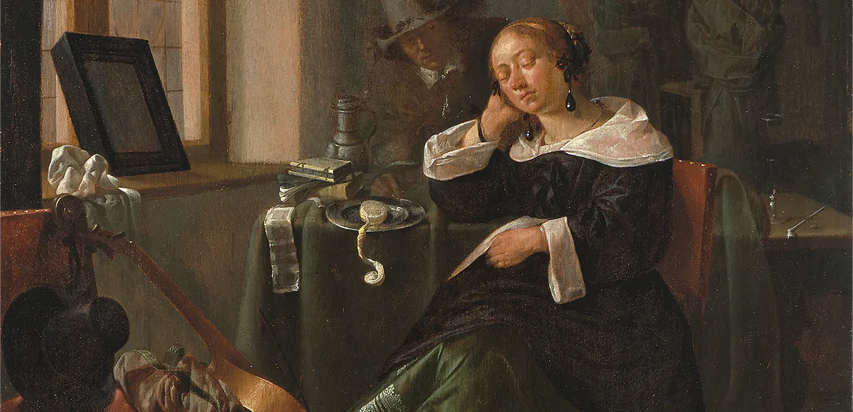 Jacob Duck (um 1600 Utrecht 1667), "Vanitas, eine eingeschlummerte Frau in einem Interieur", Öl/Holz, um 1653/57 | Foto: © Schuler (Detail)