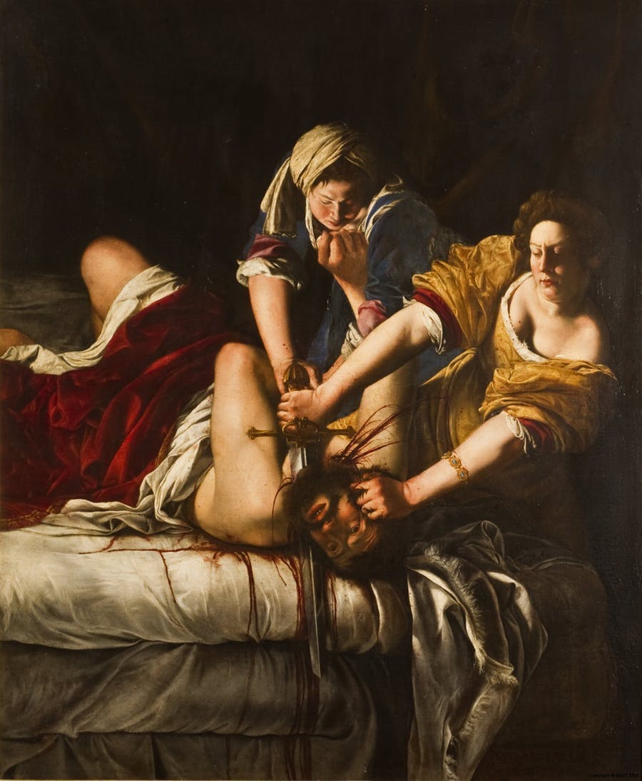 There are two versions of the most famous work of Artemisia Gentileschi, Judith and Holofernes. This one, from 1614-20, is kept at the Uffizi Gallery in Florence, CCØ image