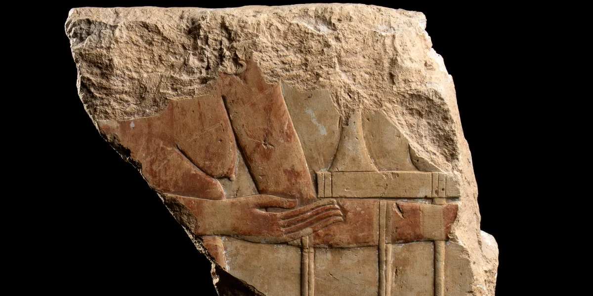 Fragment of bas-relief, in limestone with traces of polychromy, representing the god Hapy.
20x24cm., Egypt, New Kingdom, 19th Dynasty. Image © HVMC (detail)