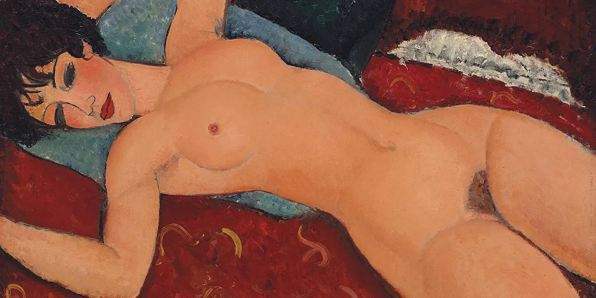 Amedeo Modigliani (1884–1920), Nu couché, 1917, Öl/Lwd., 60 x 92 cm, Privatsammlung. Foto gemeinfrei (Detail)