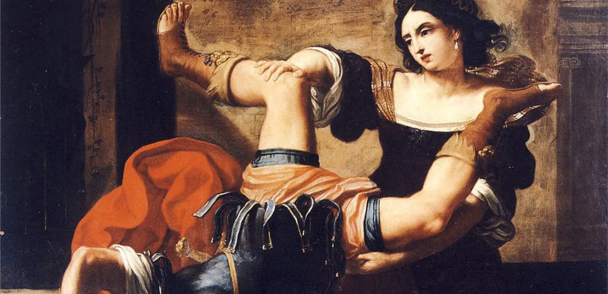 ELISABETTA SIRANI. (Detalle) Timoclea matando al capitán de Alejandro Magno (1659). Museo di Capodimonte (Nápoles). Imagen vía: Wikipedia