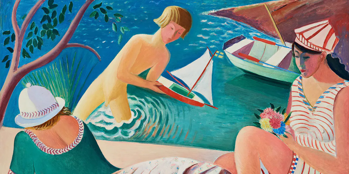 Leander Engström, 'Badstranden', signerad Leander Engström och daterad 1920 (detalj). Foto © Bukowskis