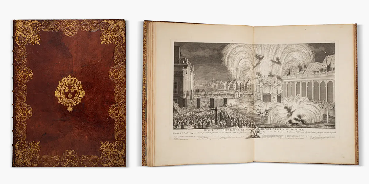 Johann Martin Weiss, Représentation des fêtes données par la ville de Strasbourg pour la convalescence du Roi, à l’arrivée et pendant le séjour de Sa Majesté en cette ville, grand in-folio, 1745, Paris, Laurent Aubert, image © Rossini