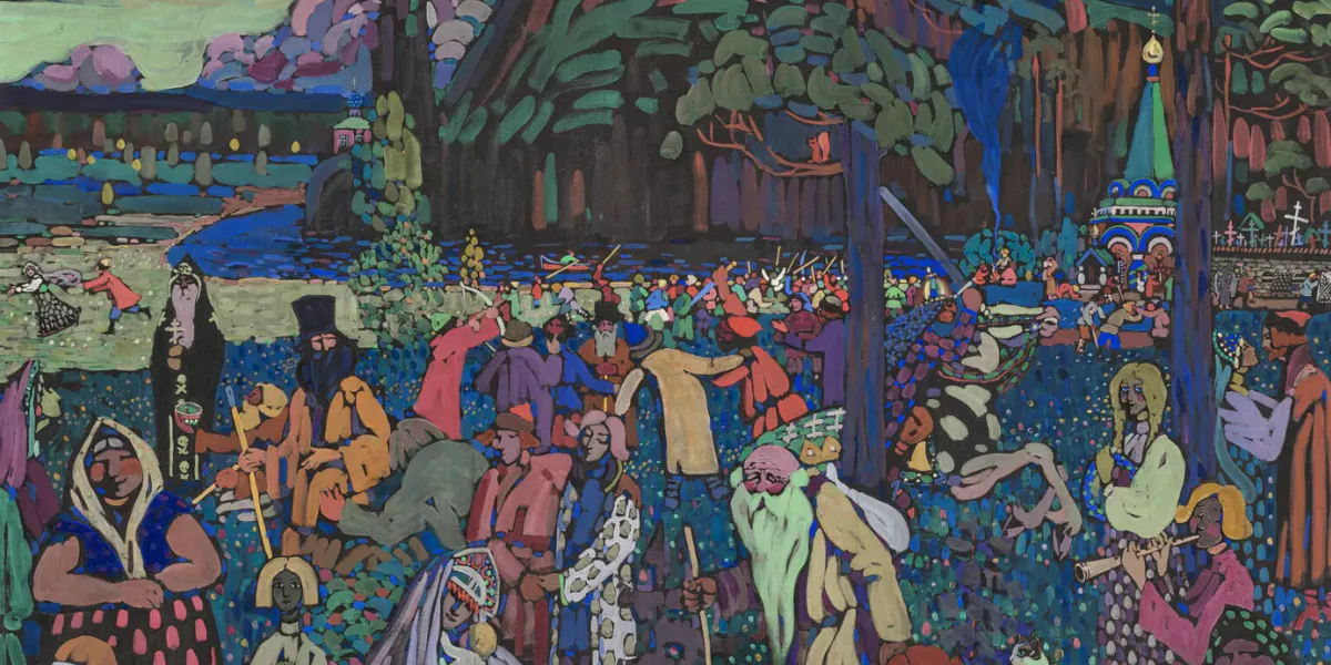 Wassily Kandinsky (1866-1944), Das bunte Leben (The Colorful Life), 1907, tempera on canvas, 160 x 163 cm. Image © Christie's (detail)