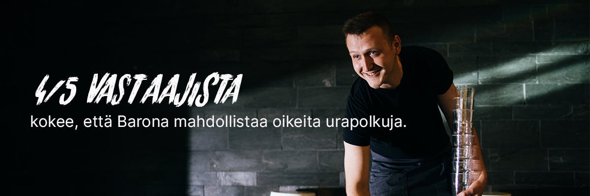 4/5 vastaajista kokee, että Barona mahdollistaa oikeita urapolkuja.