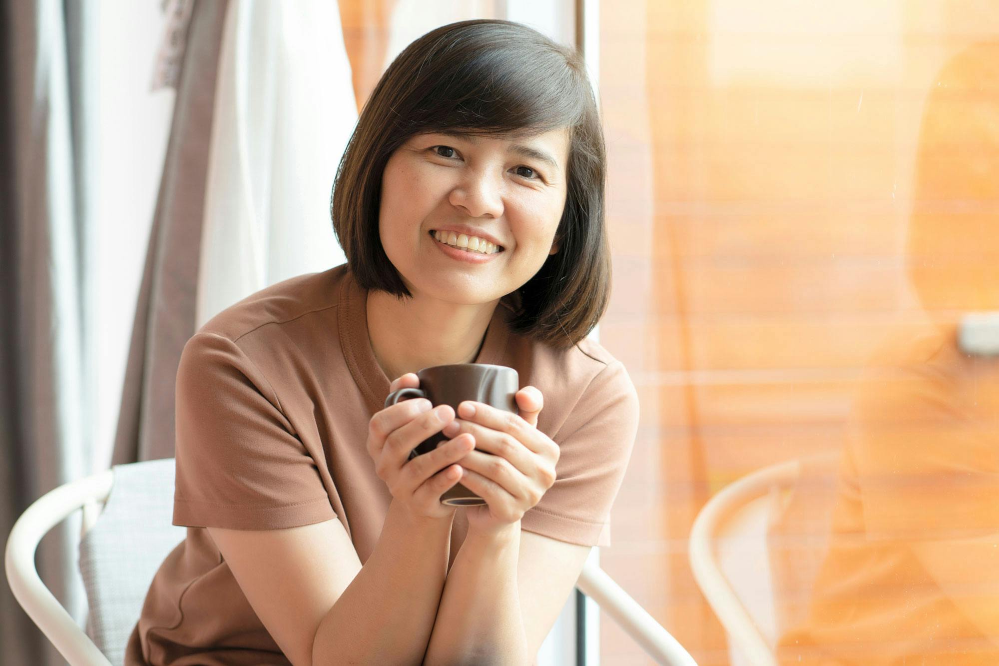 A woman enjoying coffee