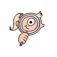 Drawn icon of a girl holding a magnifying glass