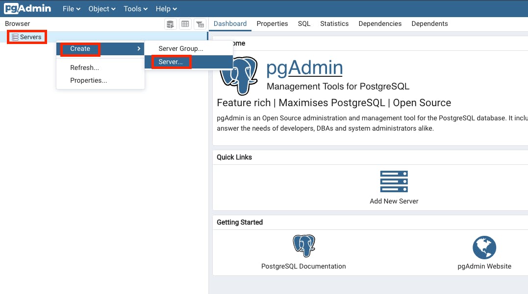 pgAdmin 4 create a new server 1