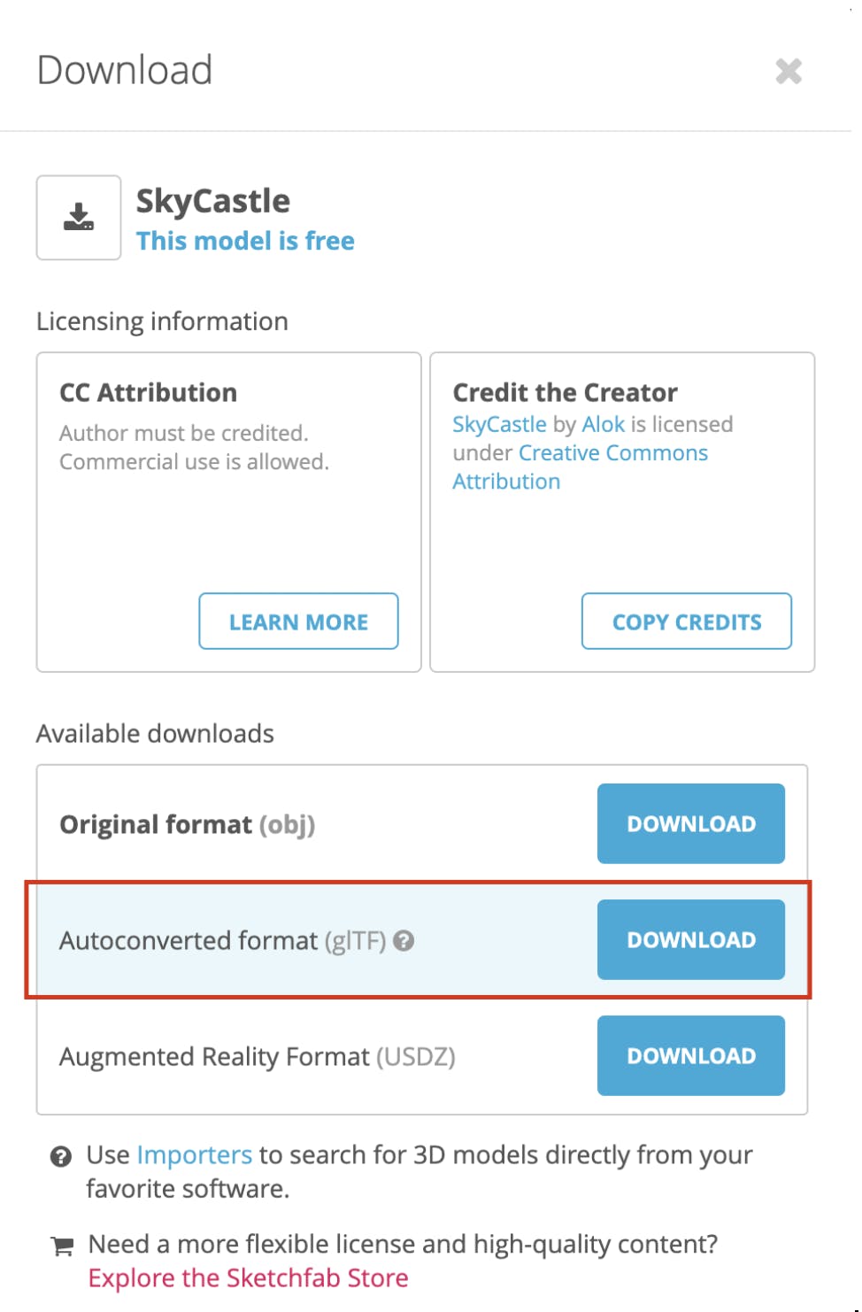 Download 3D model in .gltf format