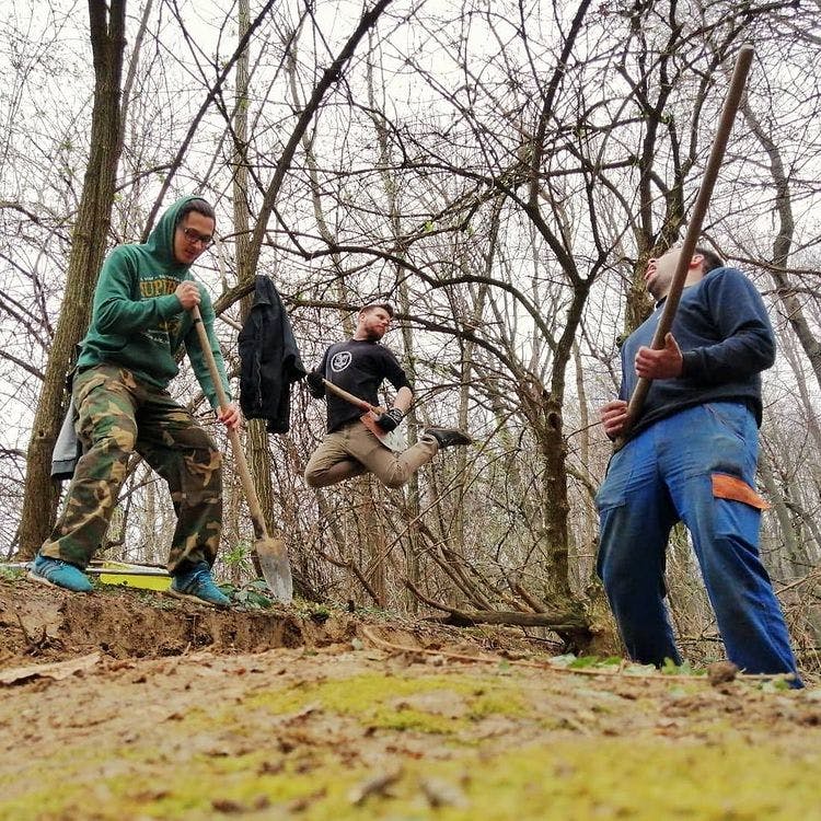 Tibor working hard on the trails Tibor working hard on the trails