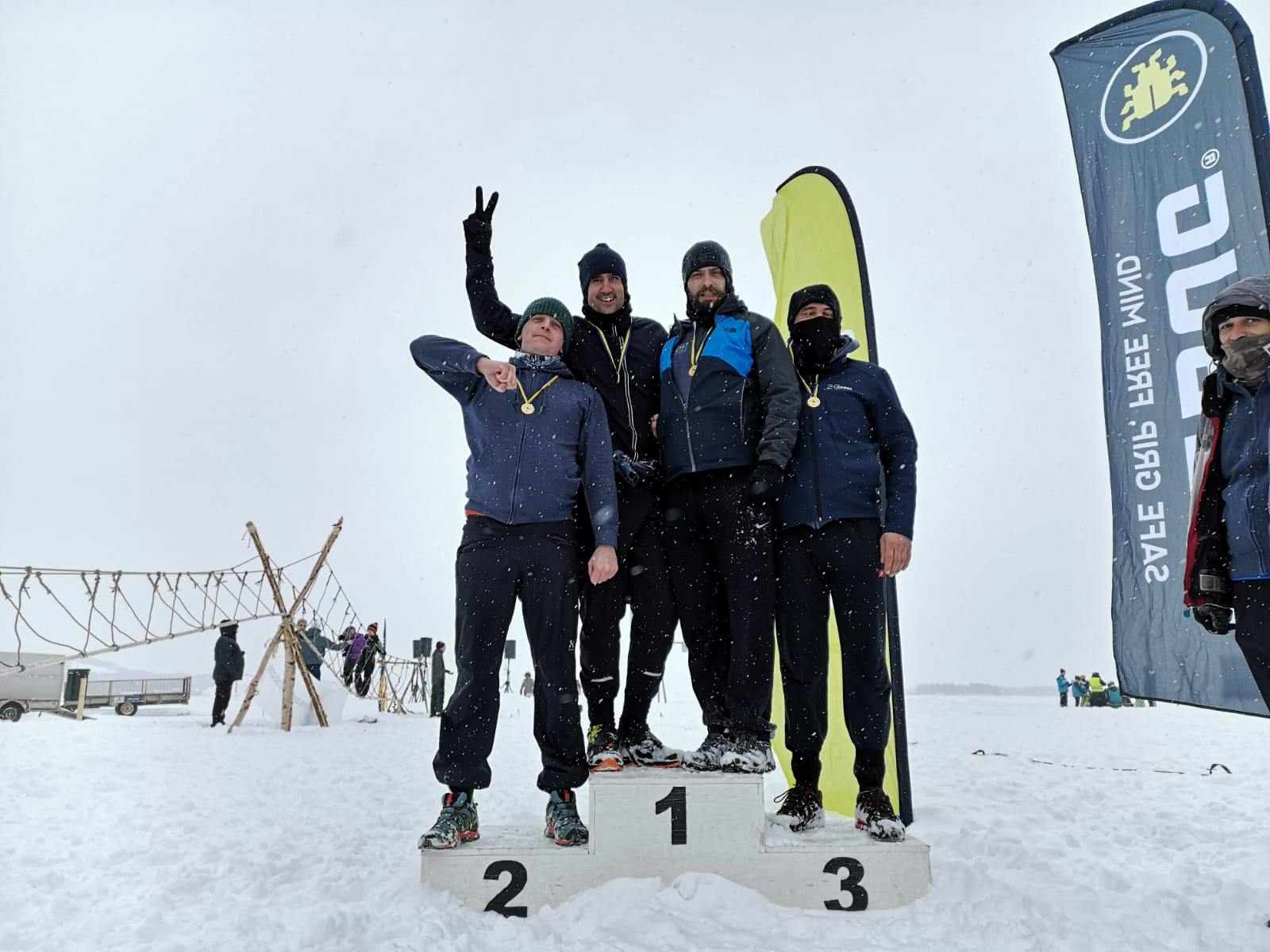 The Barrage team on the throne of the Icebug