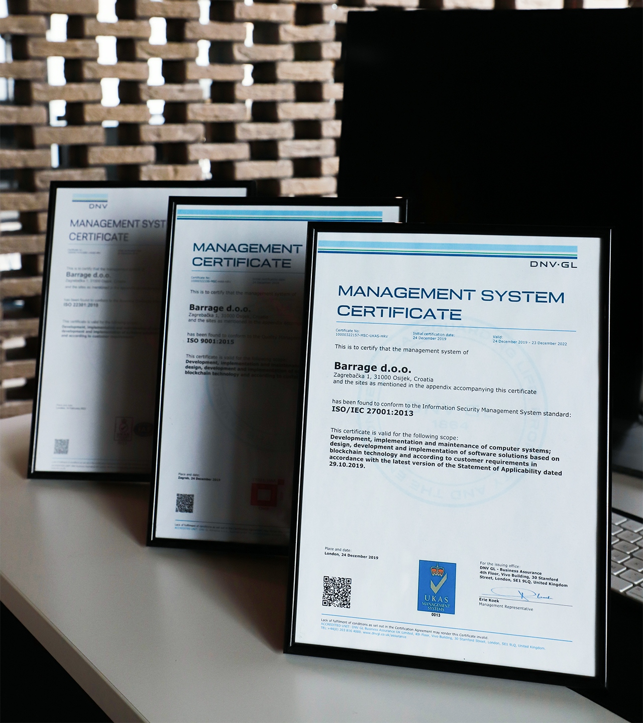 Company's ISO certificates 