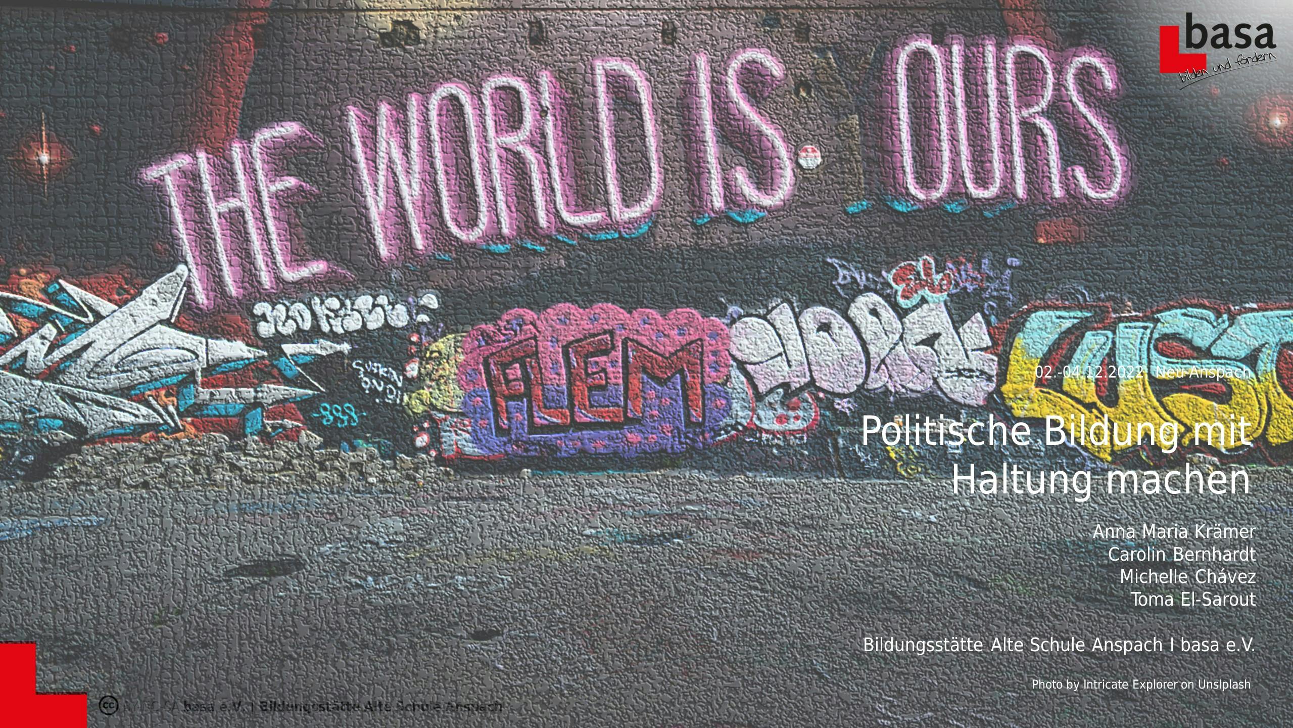 Auf dem Bild ist ein Graffiti mit dem Schriftzug The World is Yours. Die Schrift ist so wie ein Neonlicht und der erste Buchstabe von Yours leuchtet nicht, so dass es ein Wortspiel ist und auch heißt The World is Ours.
