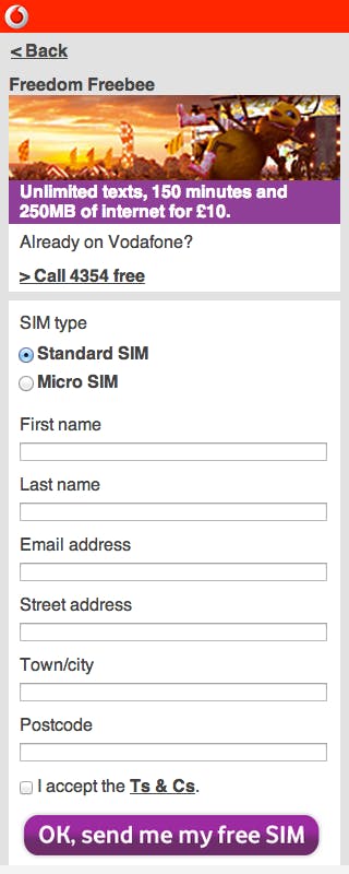 Vodafone Order Feature Phone