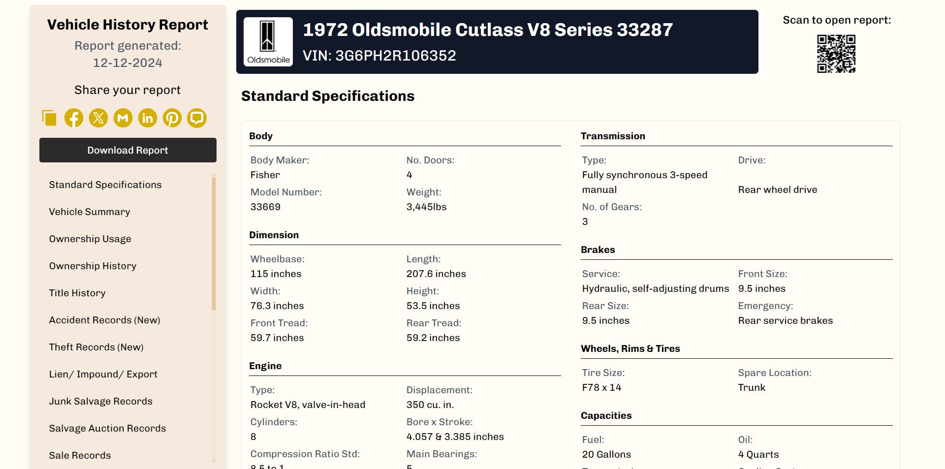 Vehicle Report Classic