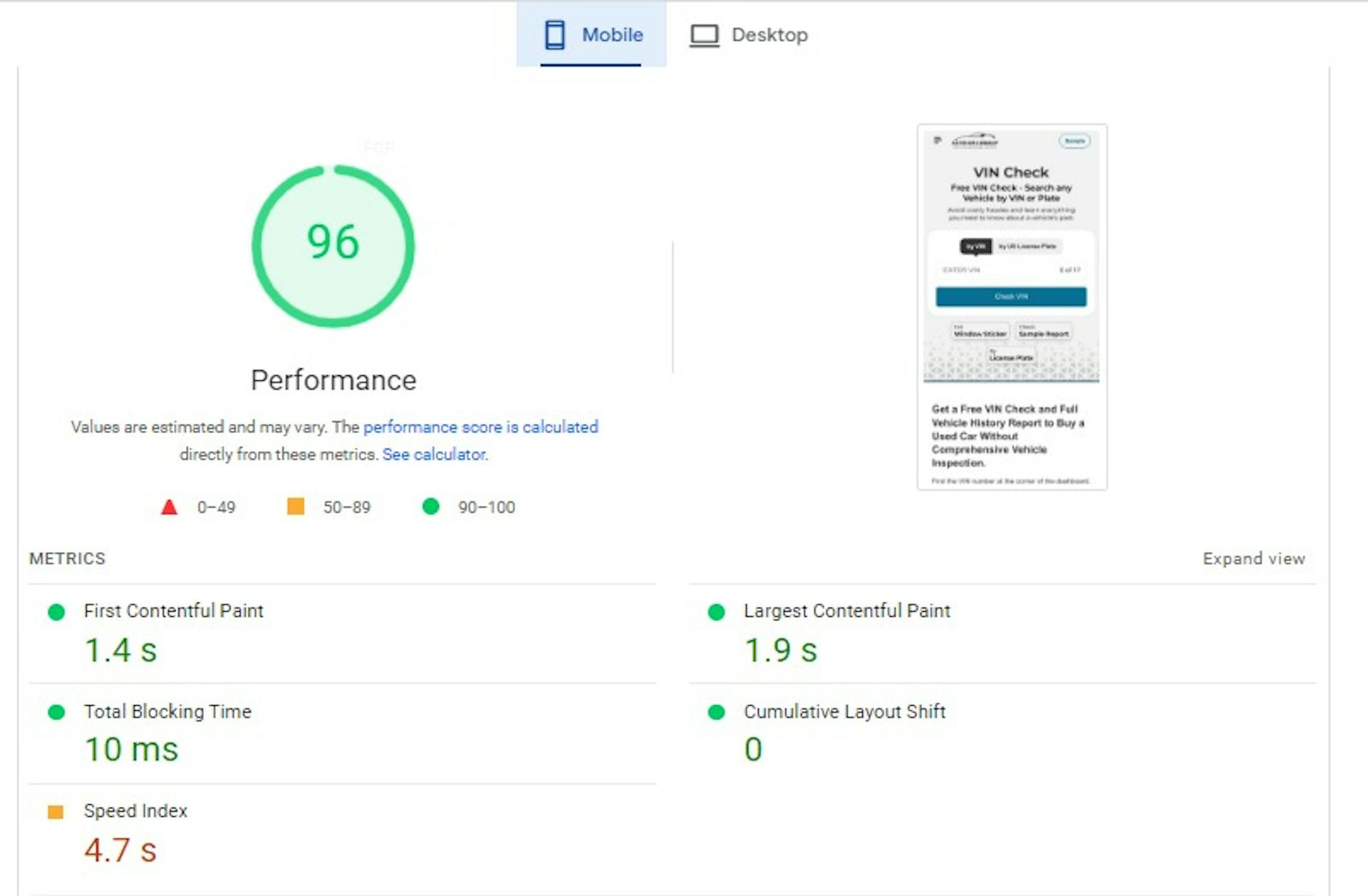 Mobile-Page Speed Insight