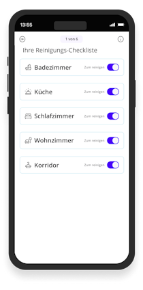 Batmaid-App-Hauptseite für Checklisten mit angezeigten Raumtypen.