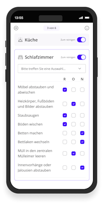 Batmaid-App-Checkliste für spezifischen Raumtyp (Badezimmer).