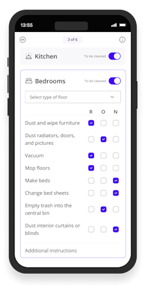 Batmaid app checklist for specific room type (bathrooms).