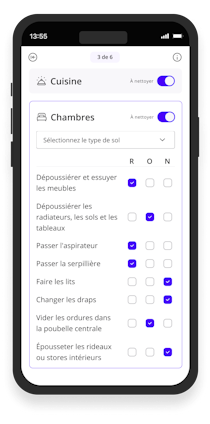 Liste de contrôle de l'application Batmaid pour un type de pièce spécifique (salles de bains).