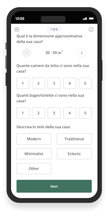 Schermo del telefono che mostra il questionario di registrazione dell'app Batmaid.