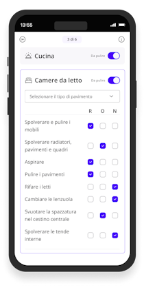 Checklist dell'app Batmaid per un tipo di stanza specifico (bagni).