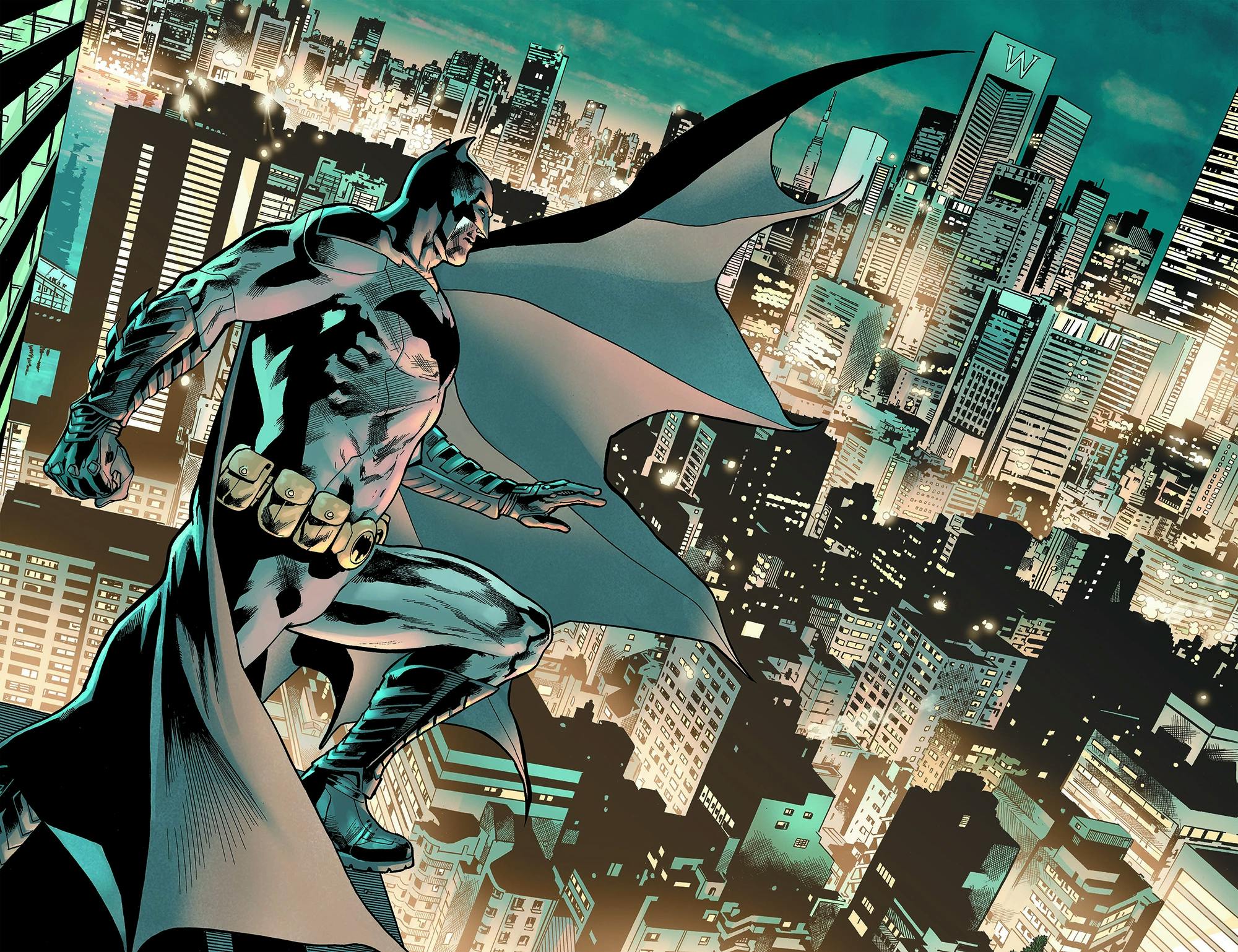 L'ombre de Batman sur les immeubles de Gotham