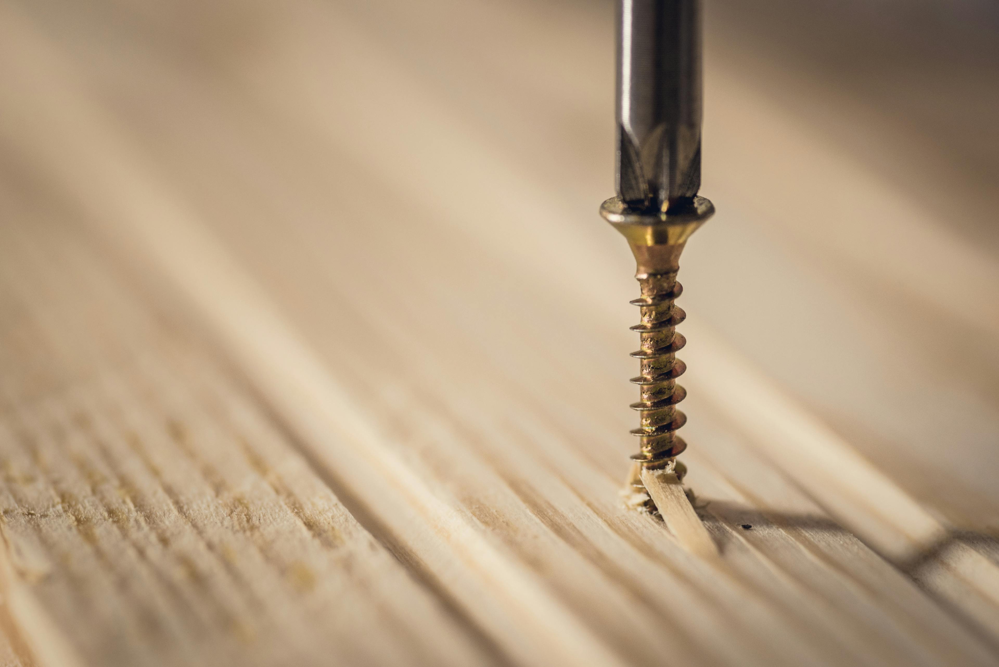 Schraube wird in Holt gebohrt